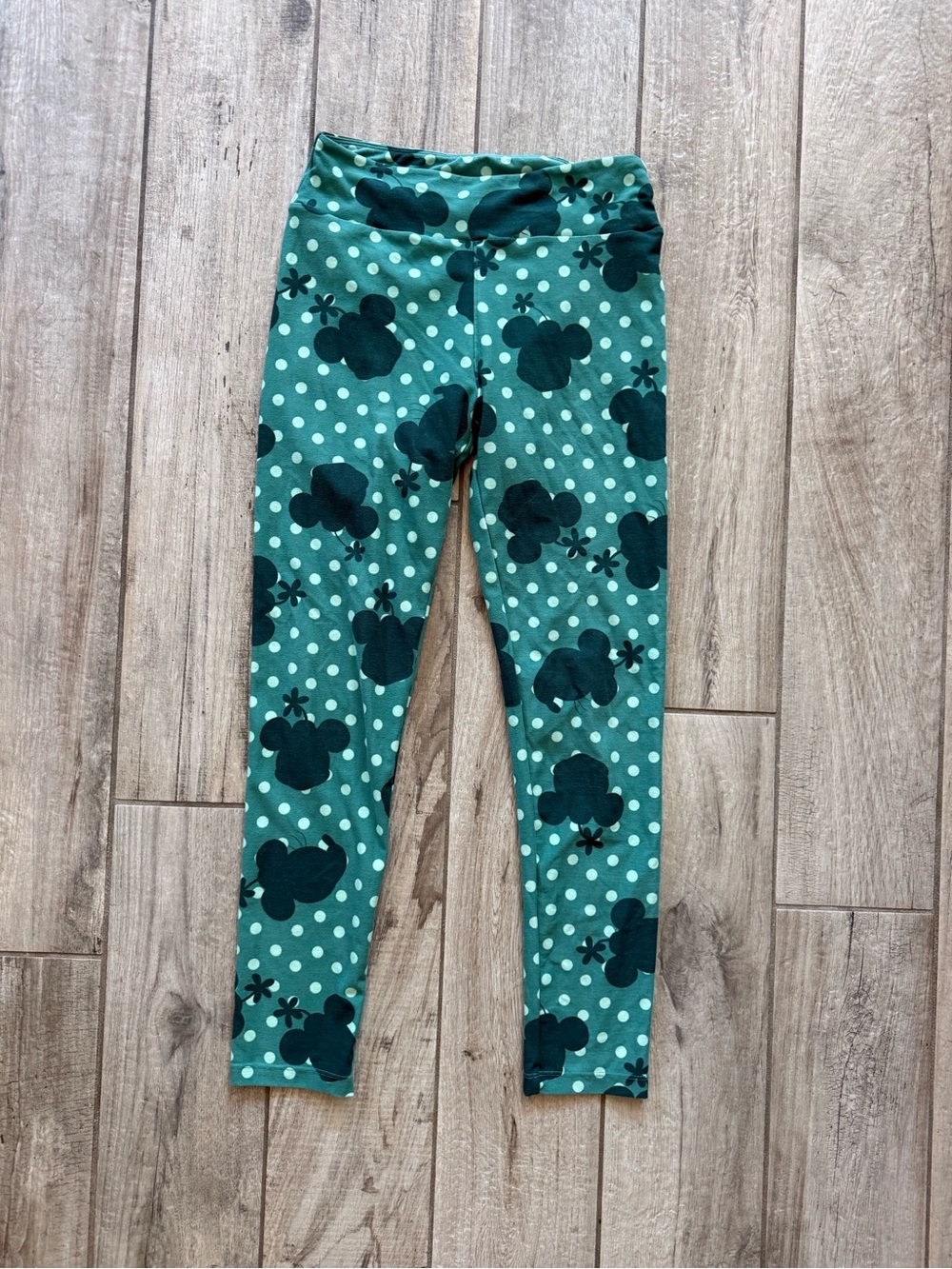 Disney  Mickey Minnie Green Polka Dot Floral Leggings